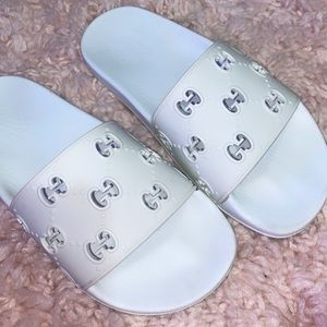 White Gucci slides